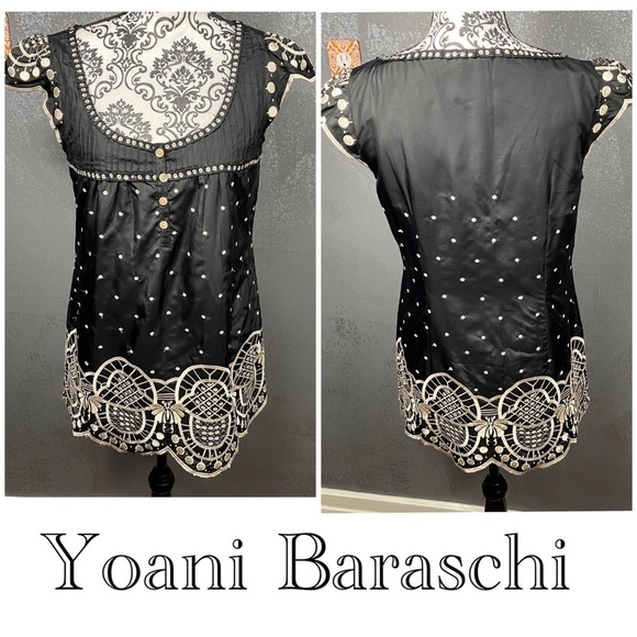 Yoana Baraschi silk black with cream embroidered detail button front tunic - Picture 1 of 11